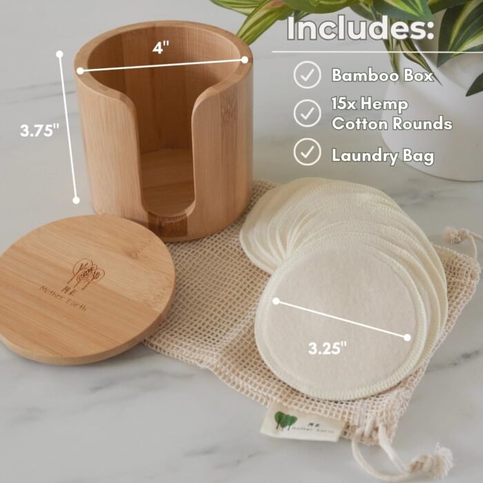 Reusable Hemp Cotton Rounds 15-Pack with - Image 2
