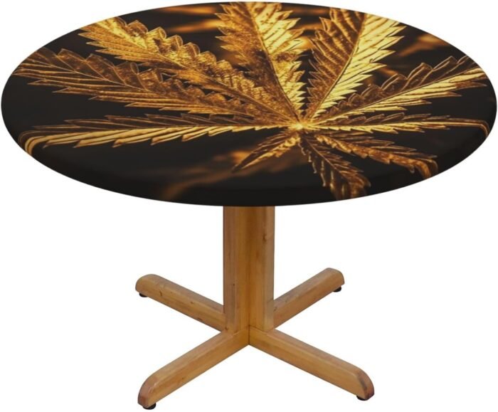Golden Cannabis Tablecloth Round Fitted - Image 9