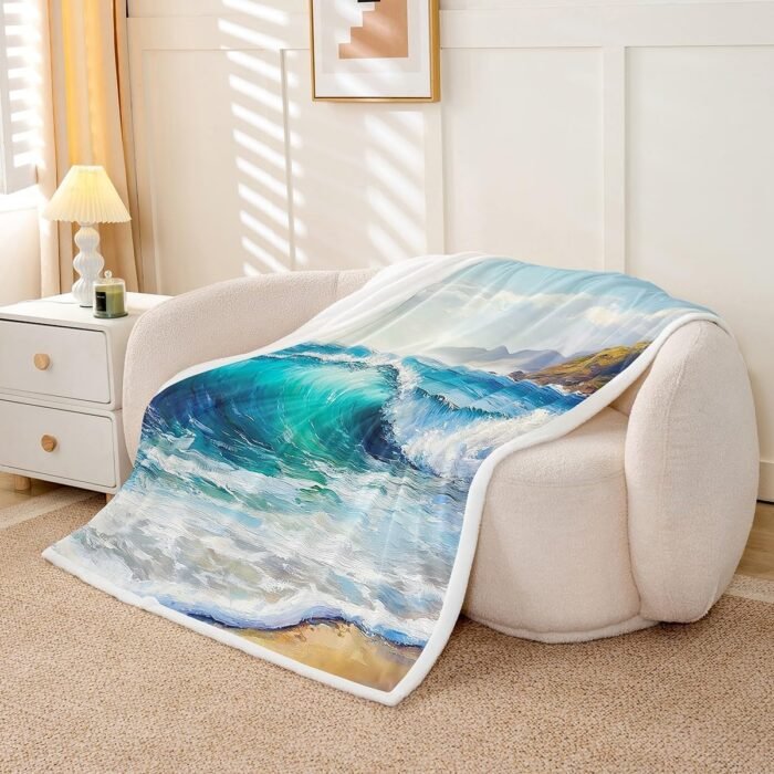 Castle Fairy Ocean Beach Plush Throw Bla - Image 2