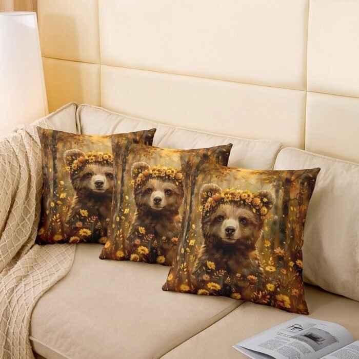 Wild Bear Throw Pillow Cover Brown Anima - Image 4