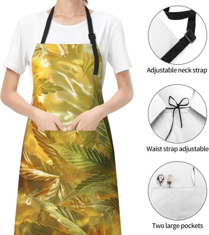 Golden Cannabis - Apron, with 2 Pockets, - Image 5