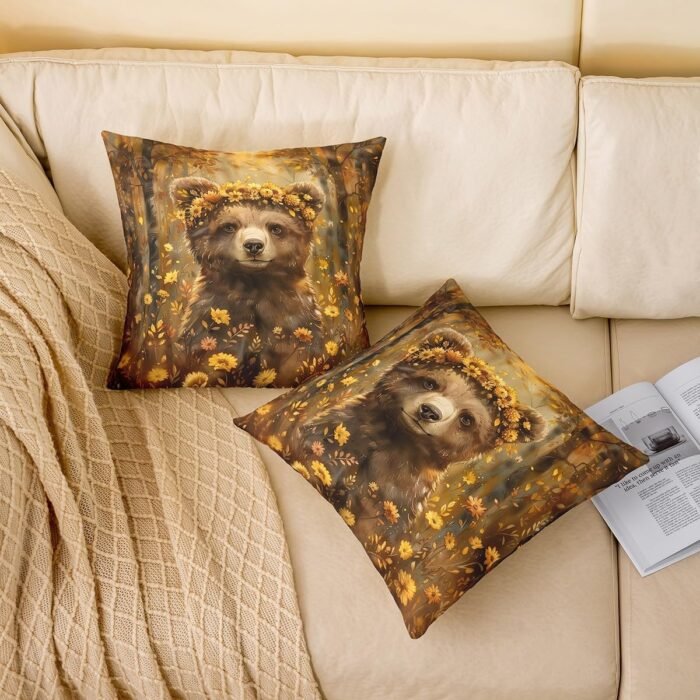 Wild Bear Throw Pillow Cover Brown Anima - Image 2