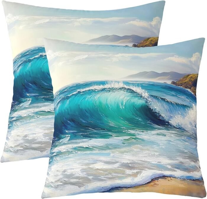 Castle Fairy Ocean Beach Throw Pillow Co - Image 1