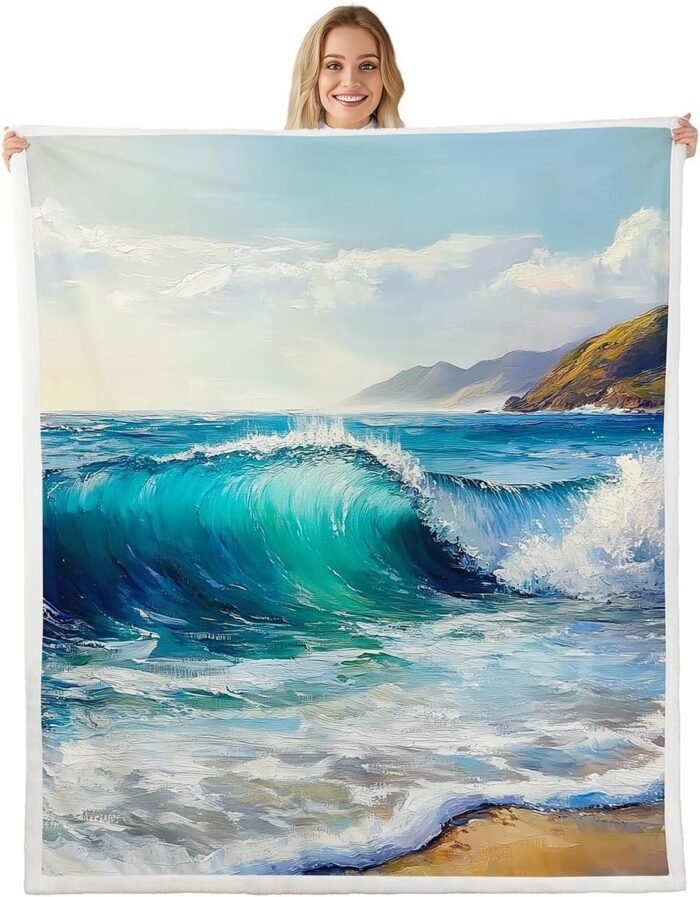 Castle Fairy Ocean Beach Plush Throw Bla - Image 1