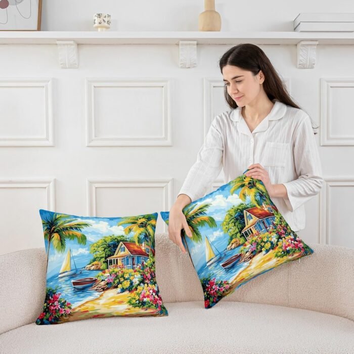 Summer Seaside Beach Pillow Cover 18"x18 - Image 3