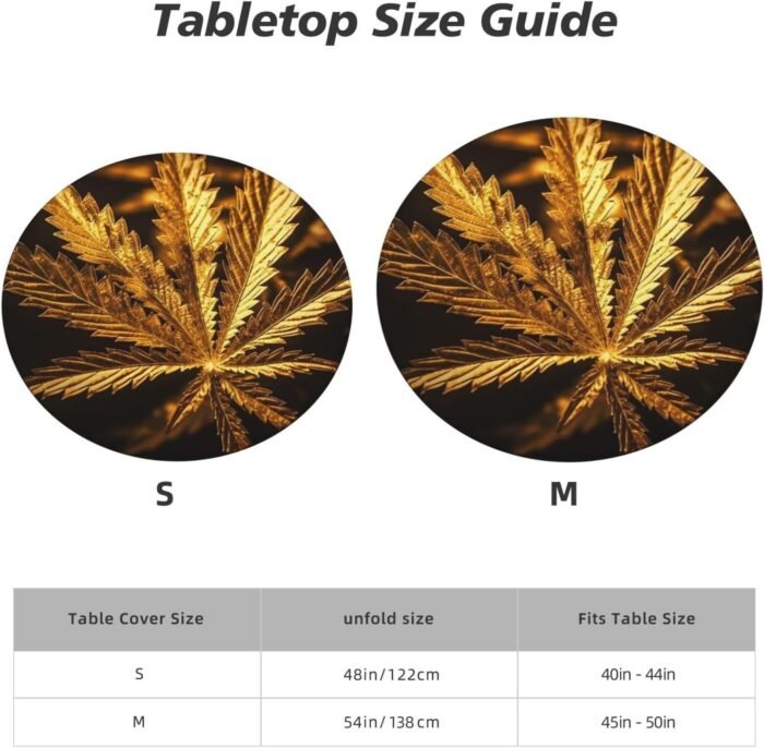 Golden Cannabis Tablecloth Round Fitted - Image 7