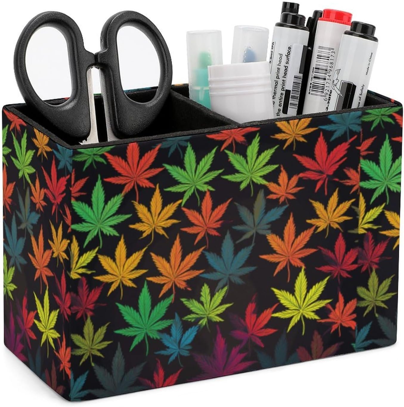 71hhGeS5zxL._AC_SL1500_.jpg Colorful Cannabis Leaves Pen Holder PU P - Image 1