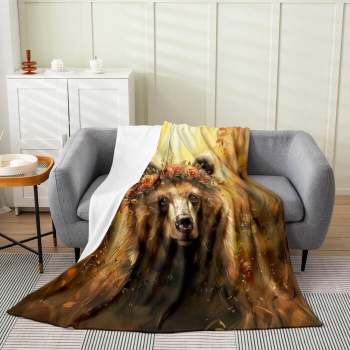 Rustic Bear Kids Flannel Blanket Wildlif - Image 3