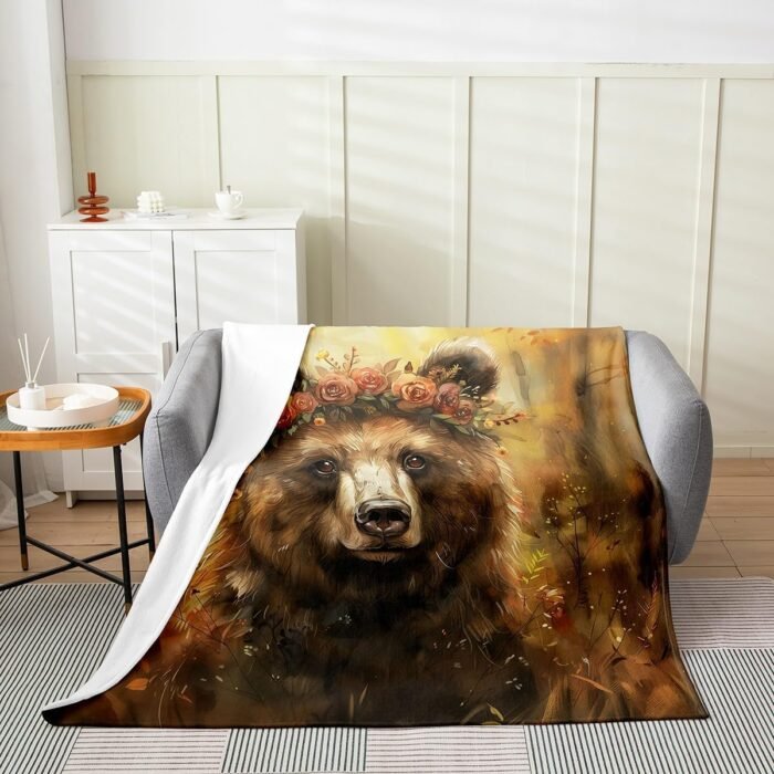 Rustic Bear Kids Flannel Blanket Wildlif - Image 2