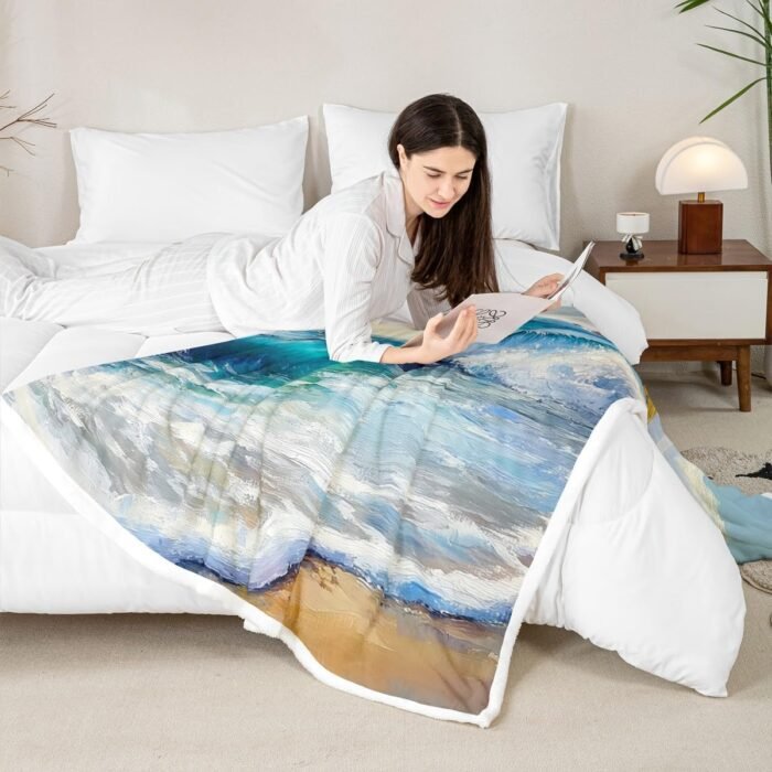 Castle Fairy Ocean Beach Plush Throw Bla - Image 6