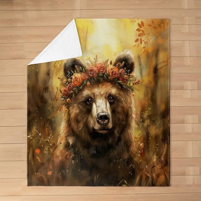 Rustic Bear Kids Flannel Blanket Wildlif - Image 1