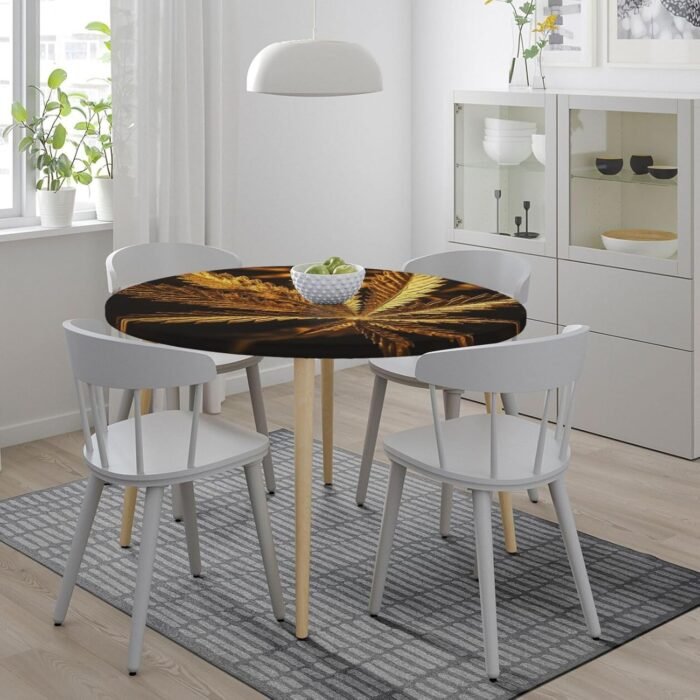 Golden Cannabis Tablecloth Round Fitted - Image 2