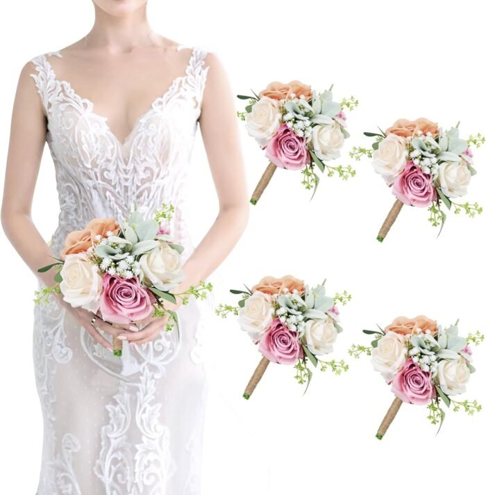 Bridesmaid Bouquets Set of 4 - Blush & P - Image 1