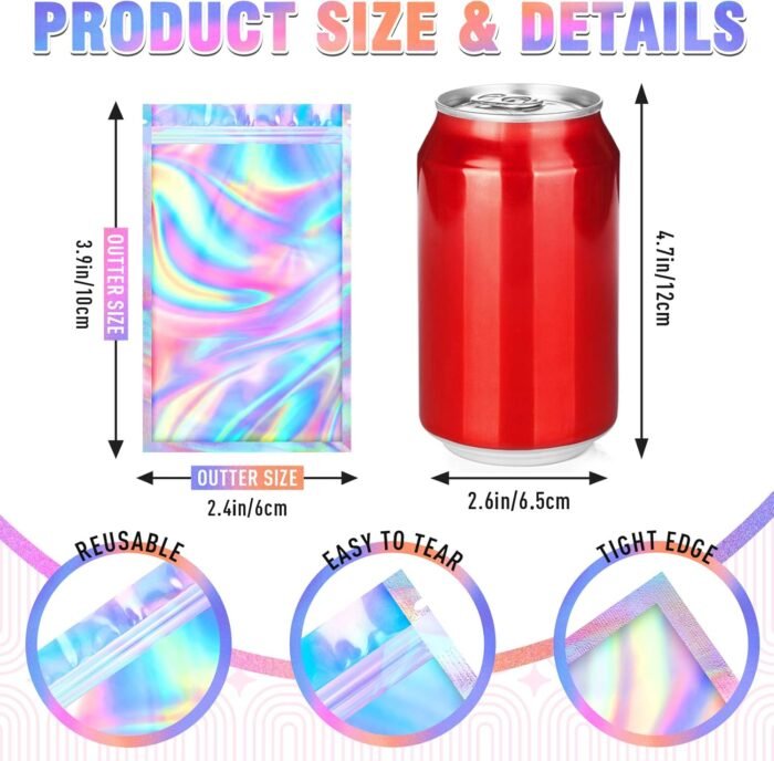 Mylar Bags, 100 PCS Holographic Bags, Sm - Image 6