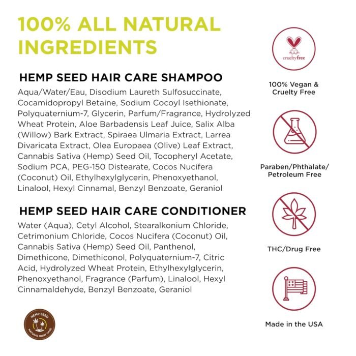 Hemp Seed Hair Care Shampoo + Conditione - Image 5