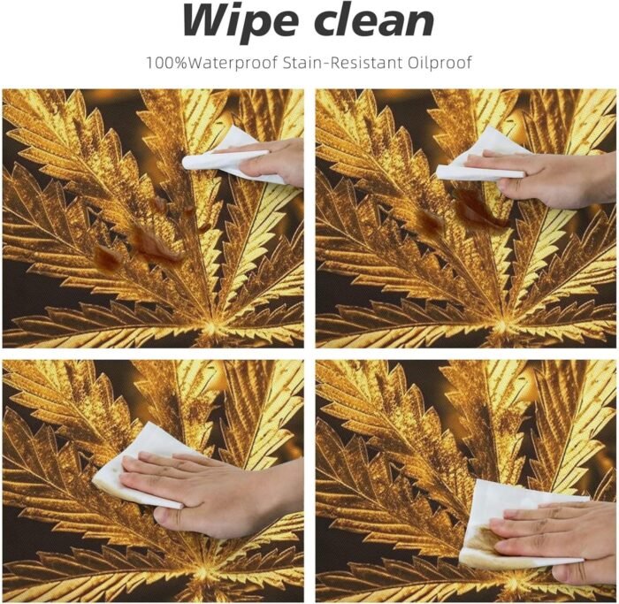 Golden Cannabis Tablecloth Round Fitted - Image 6