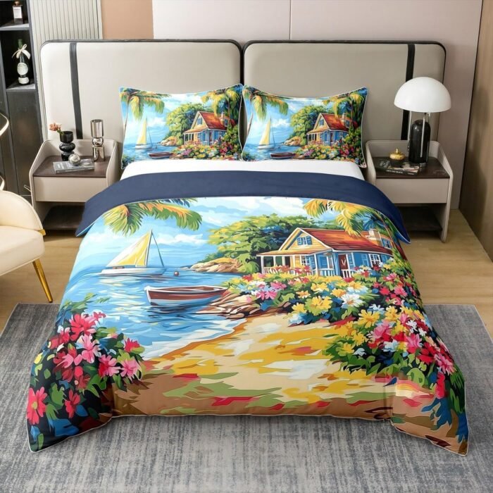 Summer Seaside Beach Cotton Duvet Cover - Image 1